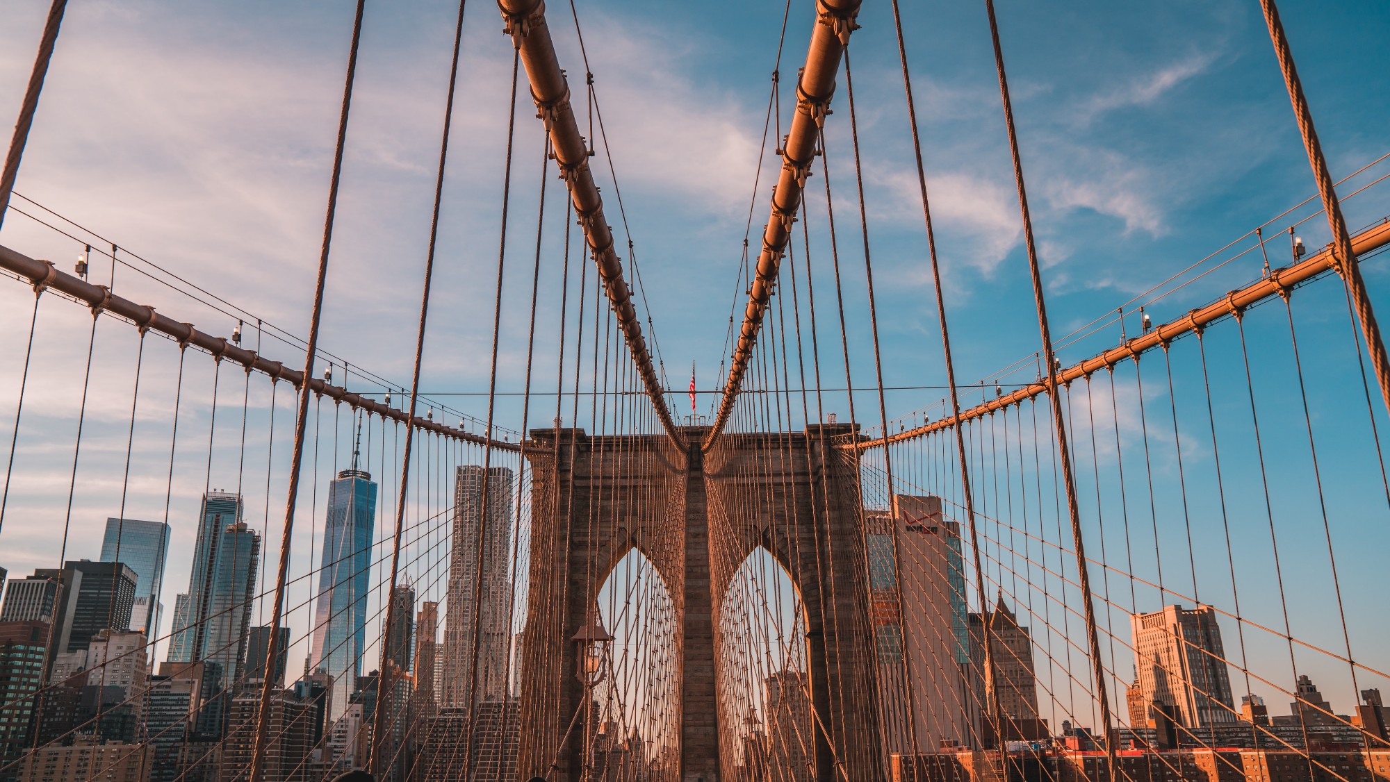 The Brooklyn Bridge looking toward Manhattan