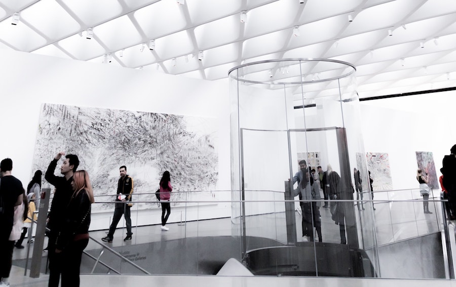 People viewing a contemporary art exhibit at The Broad in Los Angeles