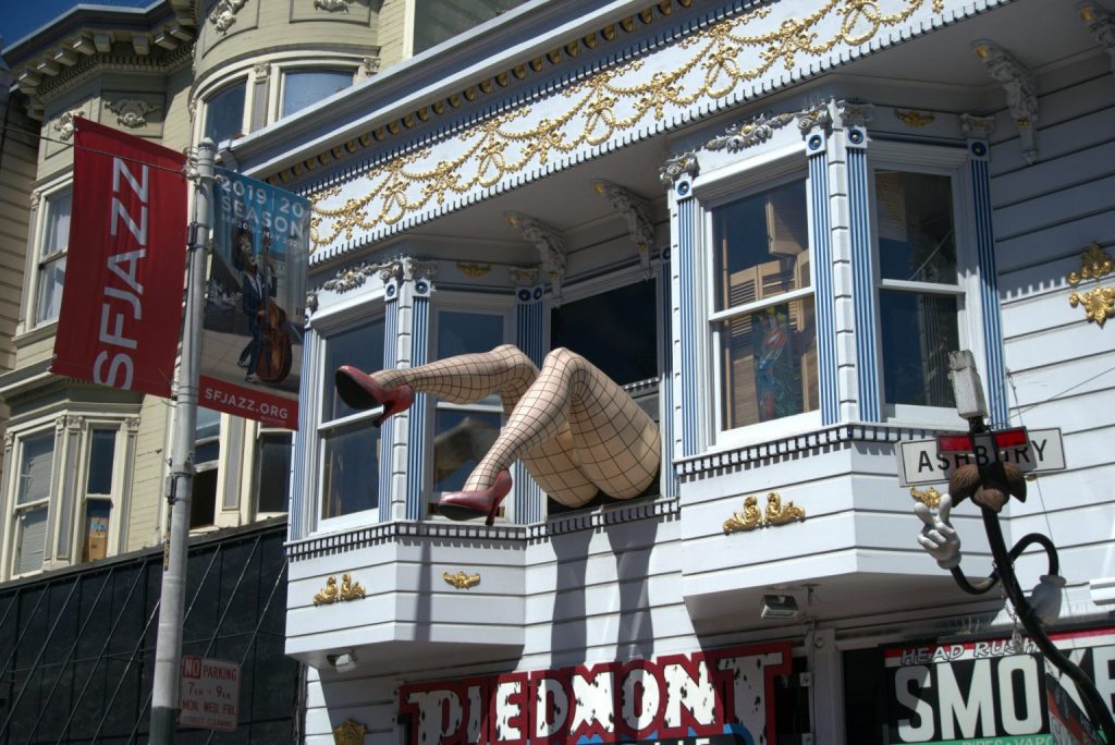 Giant legs in stockings San Francisco