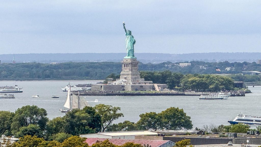Aerial view of Statue of Liberty