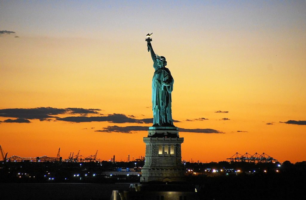 Lady of Liberty side shot during sunrise