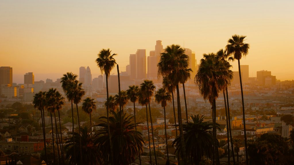 Los Angeles skyline at sunset