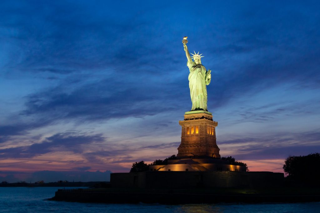 Statue of Liberty statue during the sunset in NYC
