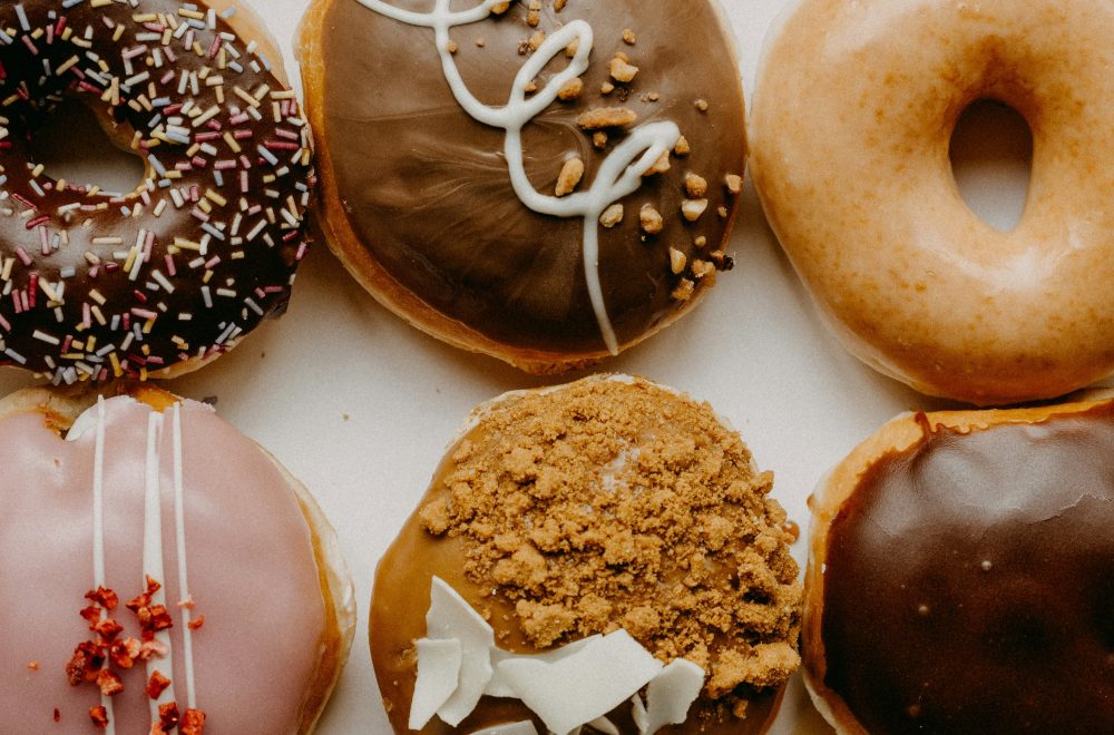 Donuts on white ceramic plate