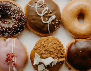 Donuts on white ceramic plate