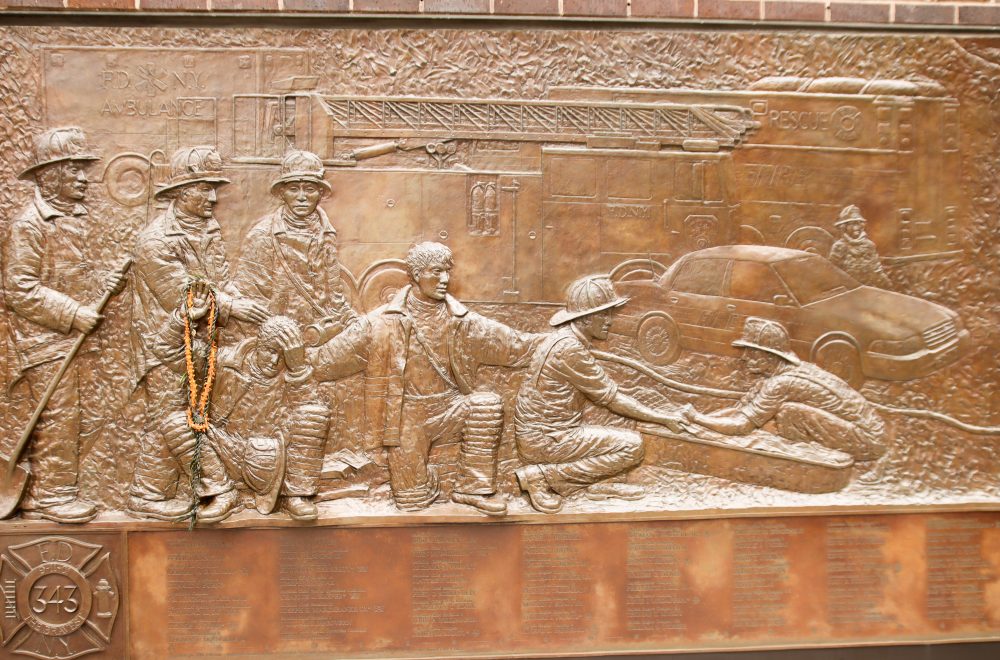 Memorial artwork of 911 firemen in NYC