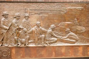Memorial artwork of 911 firemen in NYC