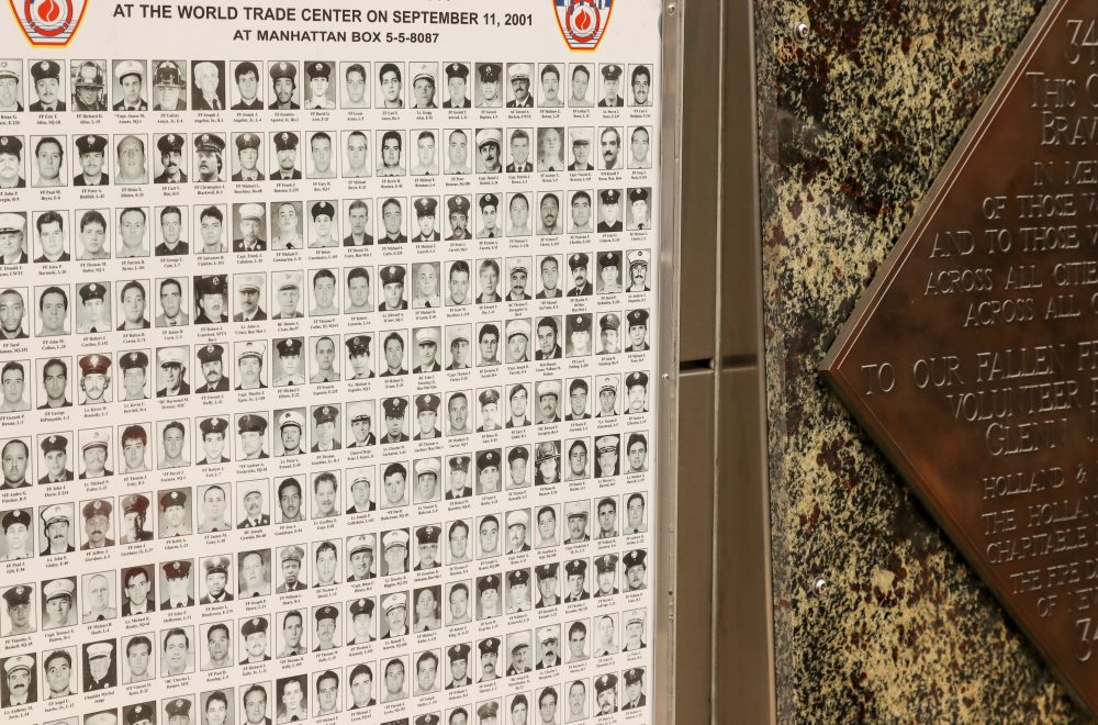 Memorial board of policemen during 911 in New York