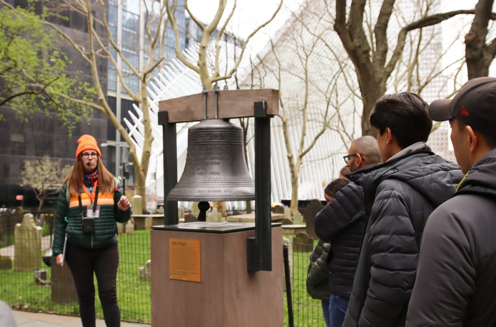 Tour Guide and group during 911 NYC tour with Bell of Hope