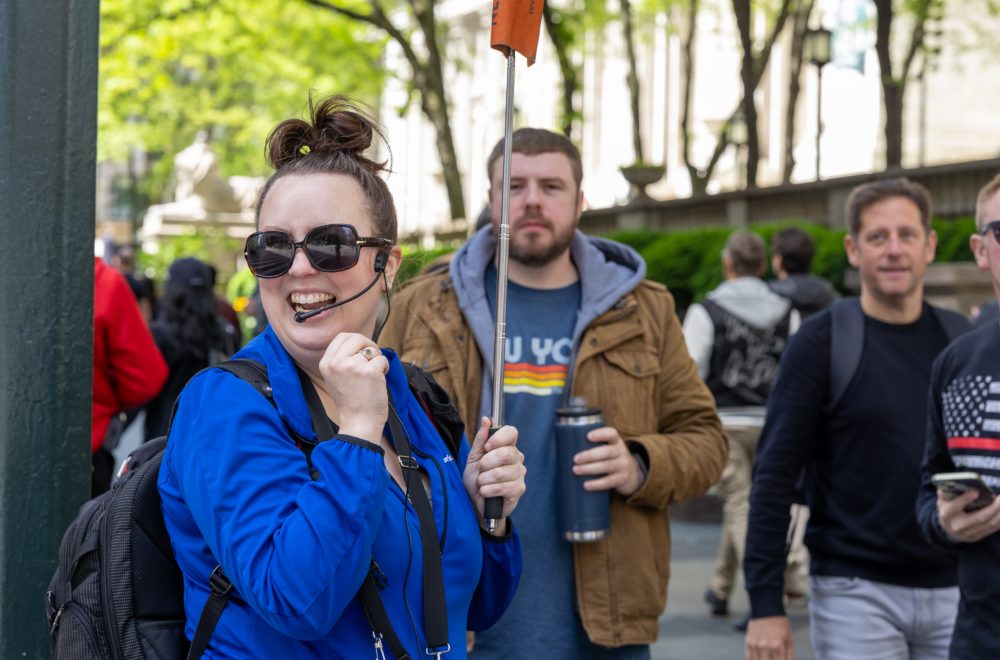Tour guide smiling during NYC in a Day tour