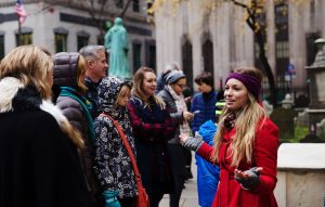 Tour guide on Lower Manhattan Walking Tour