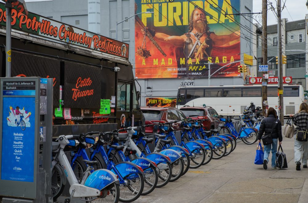 Street view of bikes in Brooklyn, Bronx, Queens Bus Tour