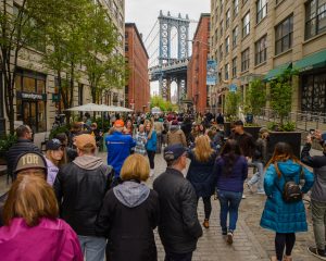 Street view of group in Brooklyn, Bronx, Queens Bus Tour