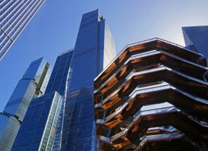 The Vessel and surrounding large buildings at Hudson Yards in midtown Manhattan New York