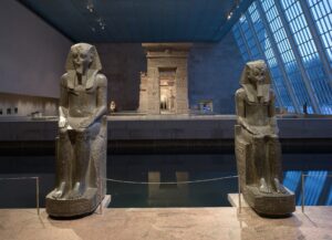 Two statues of Amenhotep III in the Temple of Dendur in the Met NYC