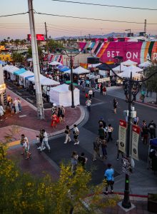 Higher view of First Friday Art Markets during Las Vegas Arts District Tour