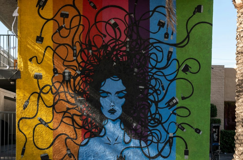 Las Vegas mural of woman with cables as hair