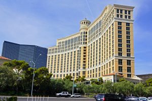 View of Bellagio and Caesars Palace hotels and casino in Las Vegas, USA. Las Vegas is one of the top tourist destinations in the world.