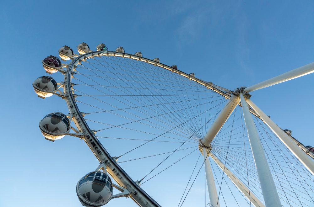 view to high roller observation wheel in Las Vegas, the world largest ferris wheel.