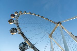 view to high roller observation wheel in Las Vegas, the world largest ferris wheel.