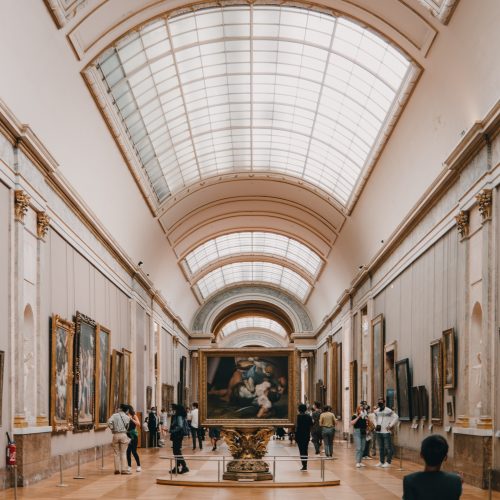 Inside view of main hall in the Louvre