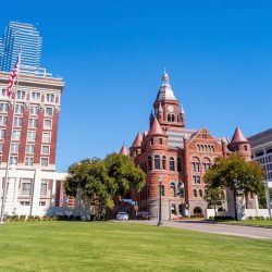 Dealy Plaza and its surrounding buildings in Downtown Dallas, part of the JFK assassination tour