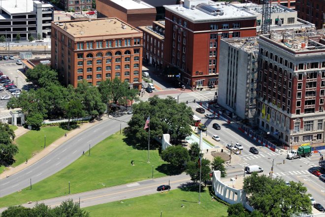 View of Dealey Plaza, the location for the JFK assassination tour