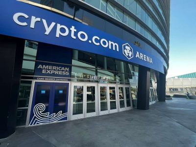 Entrance of Cryptocom Arena in Los Angeles