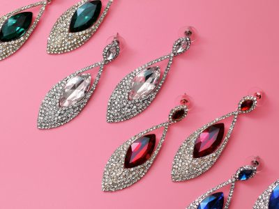 Pairs of silver earrings with gemstones